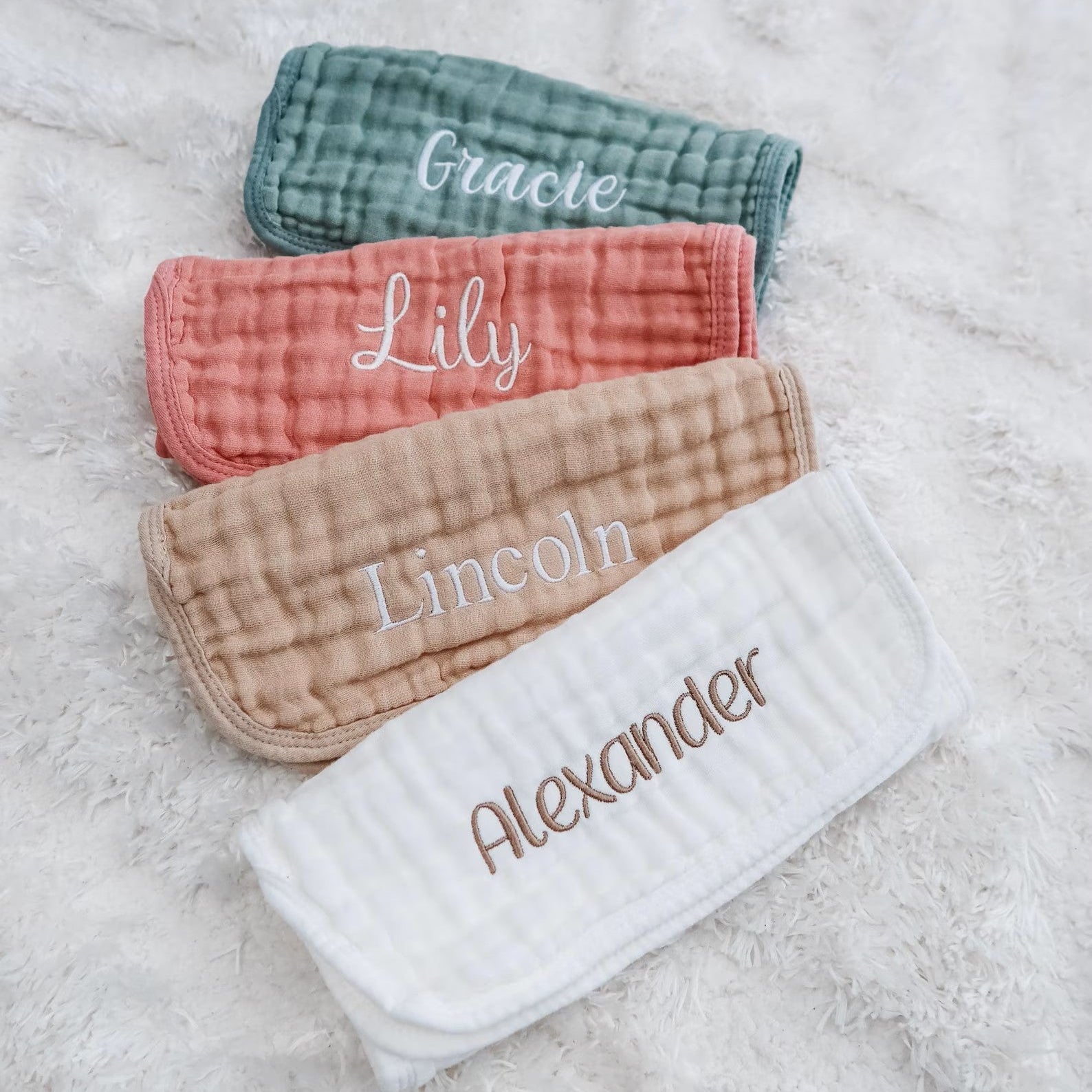 Personalized Muslin Burp Cloths – Soft, Absorbent, and Custom Embroidered