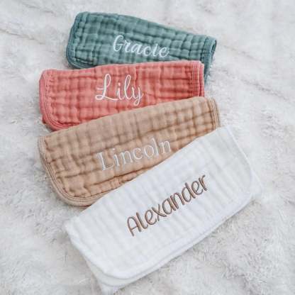 Personalized Muslin Burp Cloths – Soft, Absorbent, and Custom Embroidered