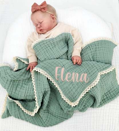 Personalized Baby Blanket – Custom Embroidered Organic Muslin Blanket