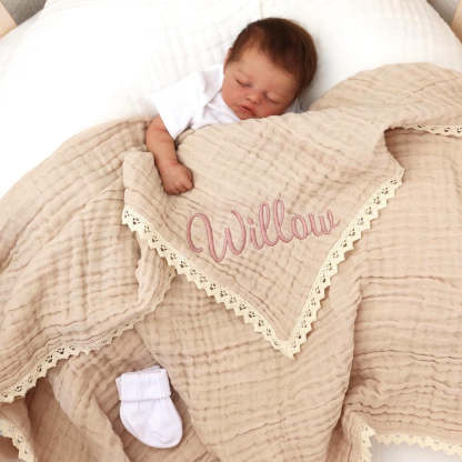 Personalized Baby Blanket – Custom Embroidered Organic Muslin Blanket