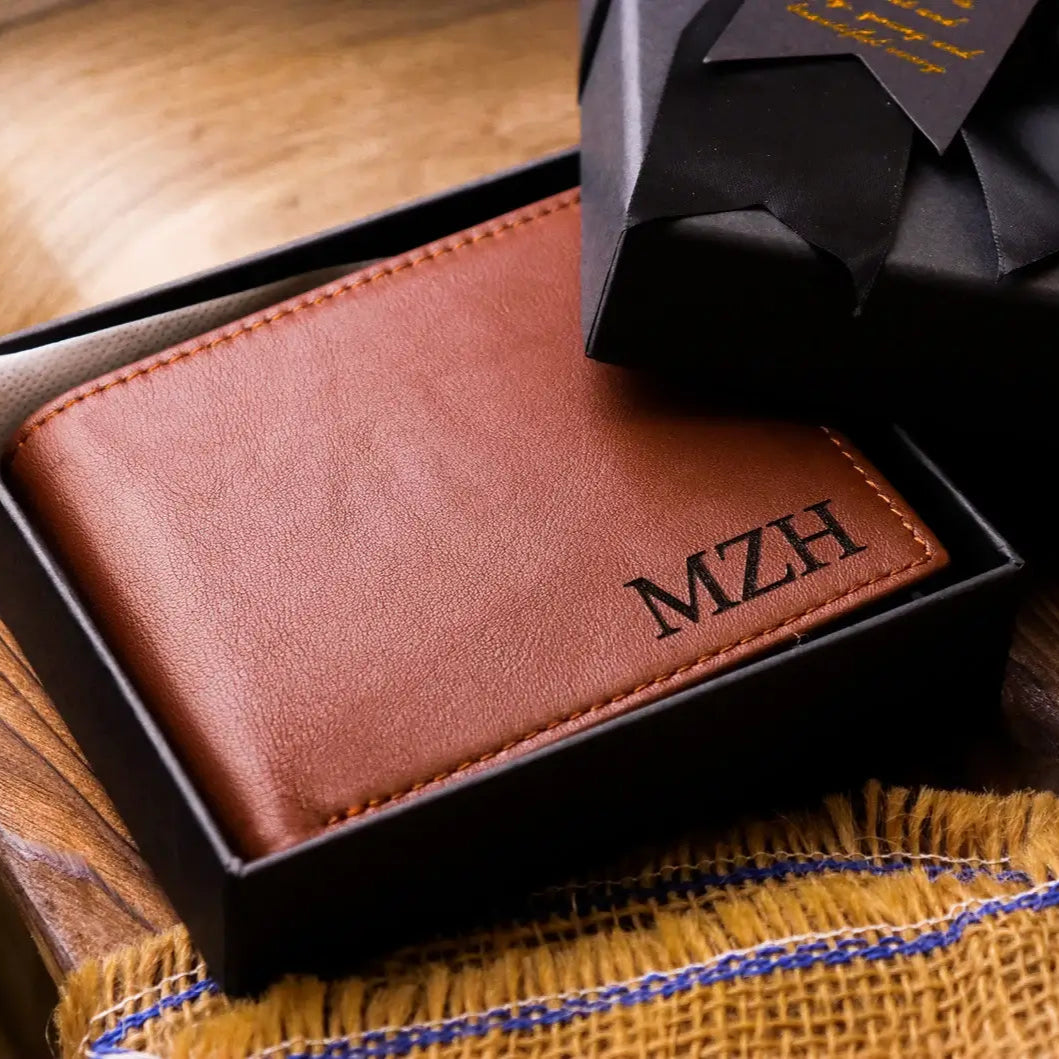custom engraved leather wallet for men