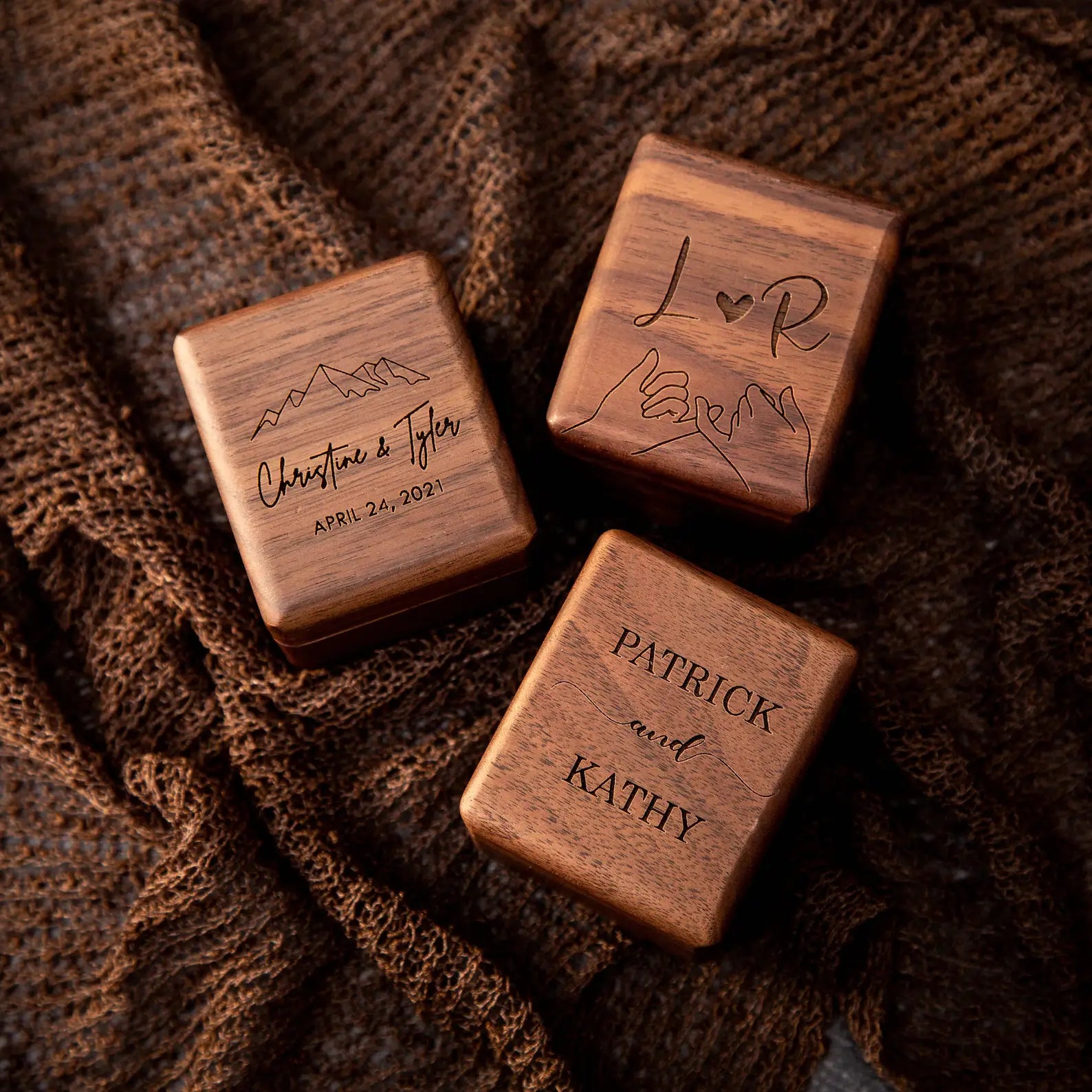 Triple Flip Wood Ring Box - Unique Engraved Gift for Her, Wedding Ceremony Ring Bearer Box