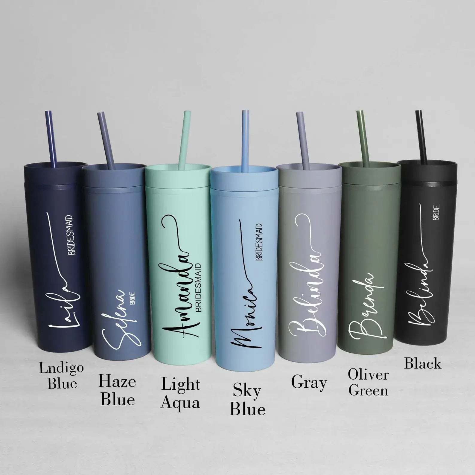 Personalized Skinny 16oz Tumbler with Straw – Bridesmaid Gift Idea