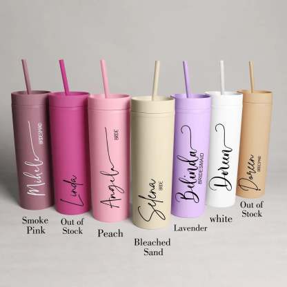 Personalized Skinny 16oz Tumbler with Straw – Bridesmaid Gift Idea