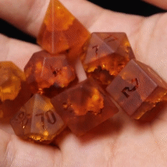 Orange Glass Sharp Edge D&D Dice Set, Dungeons and Dragons Polyhedral RPG Gemstone Dice Set