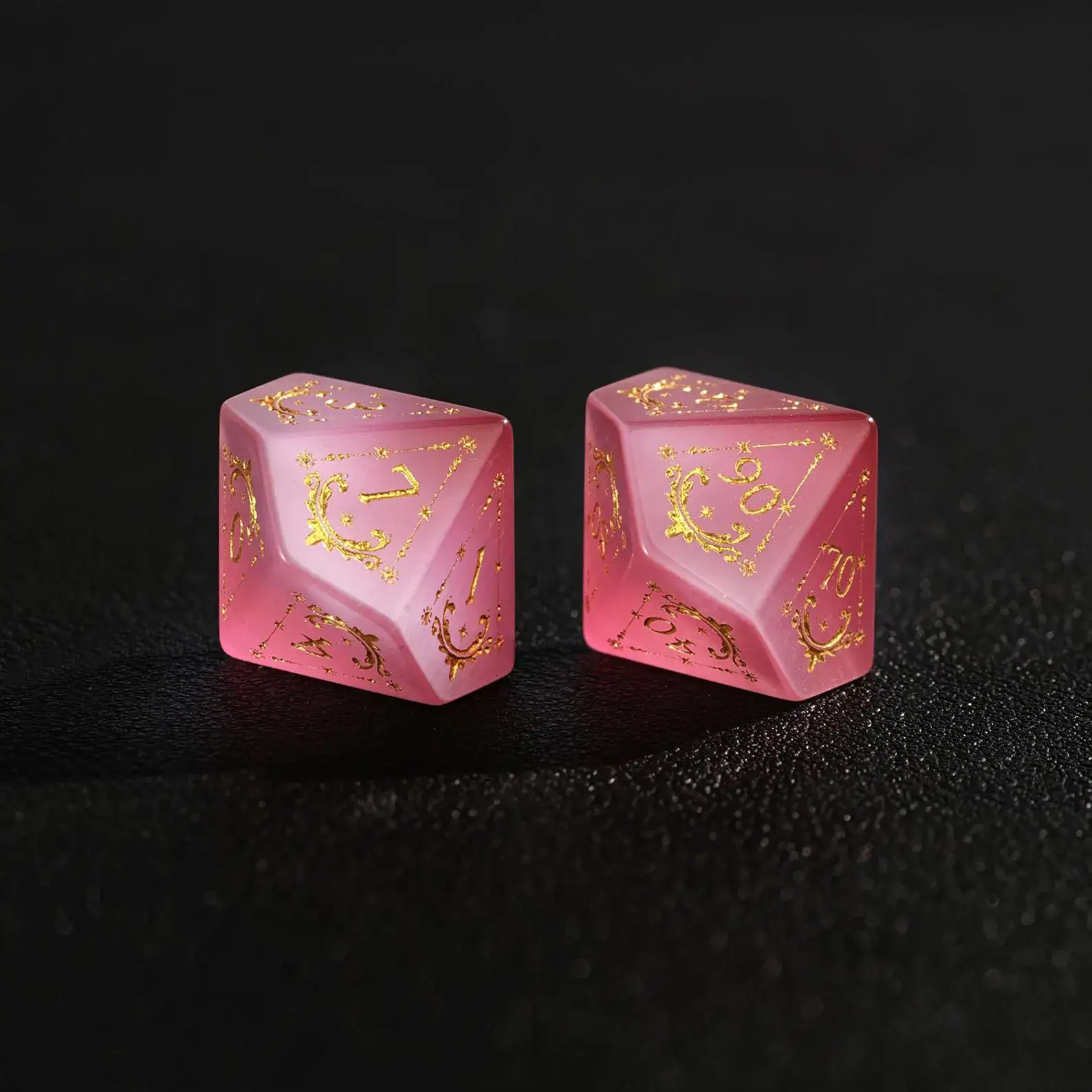 Pink Cat's Eye DND Dice Set – Hand-Carved Gemstone Polyhedral Dice for RPG
