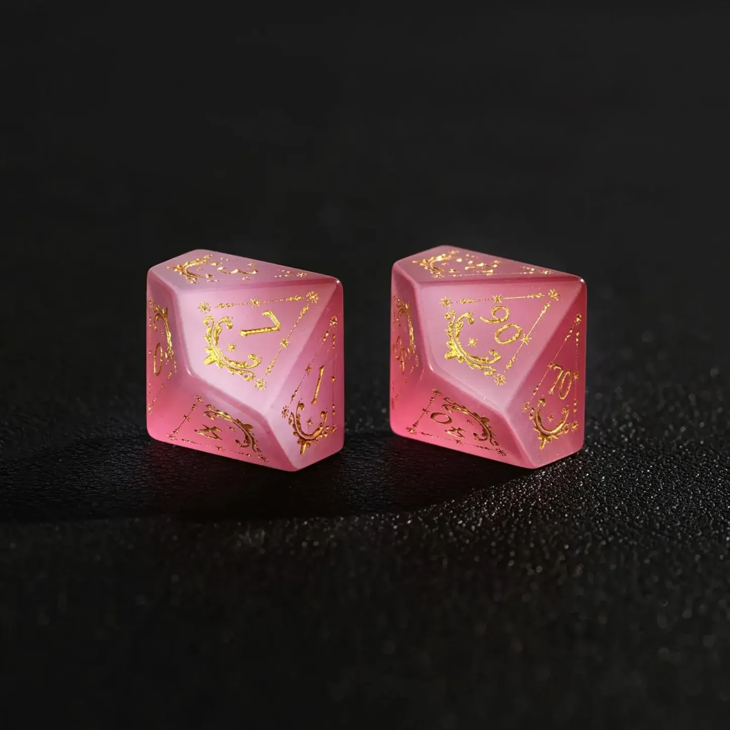 Pink Cat's Eye DND Dice Set – Hand-Carved Gemstone Polyhedral Dice for RPG