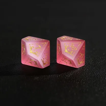 Pink Cat's Eye DND Dice Set – Hand-Carved Gemstone Polyhedral Dice for RPG