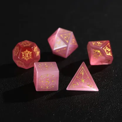 Pink Cat's Eye DND Dice Set – Hand-Carved Gemstone Polyhedral Dice for RPG