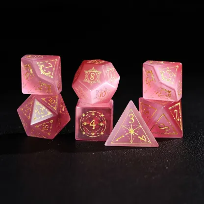 Pink Cat's Eye DND Dice Set – Hand-Carved Gemstone Polyhedral Dice for RPG