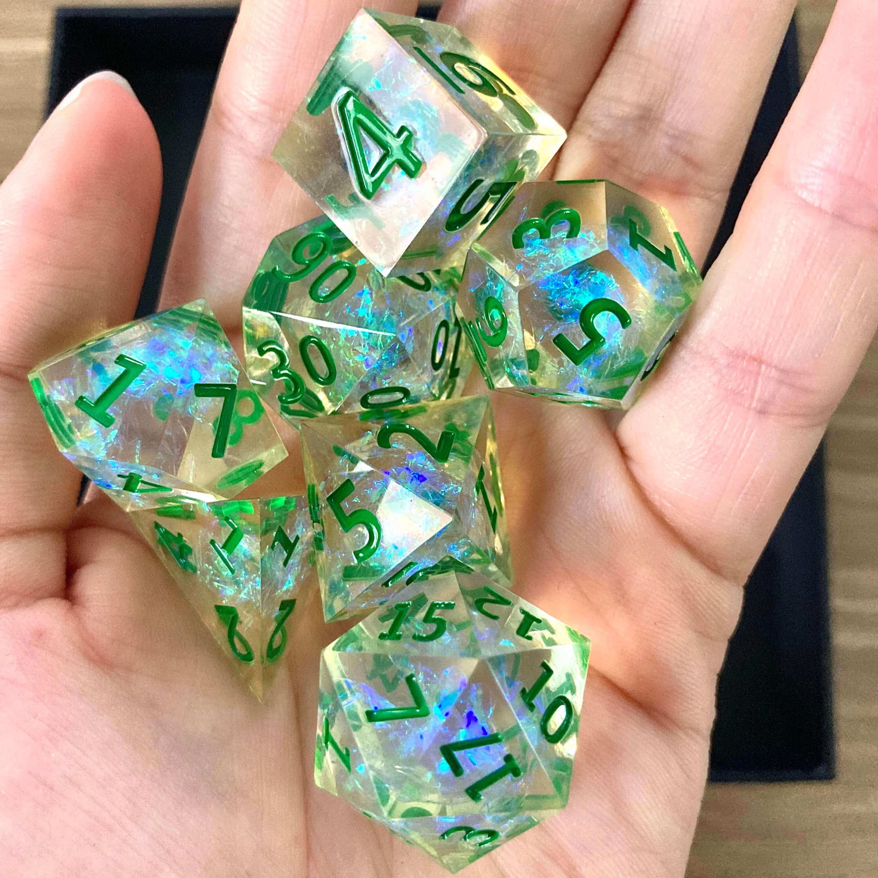 Green DND Dice Set – Sharp Edge Polyhedral RPG Dice