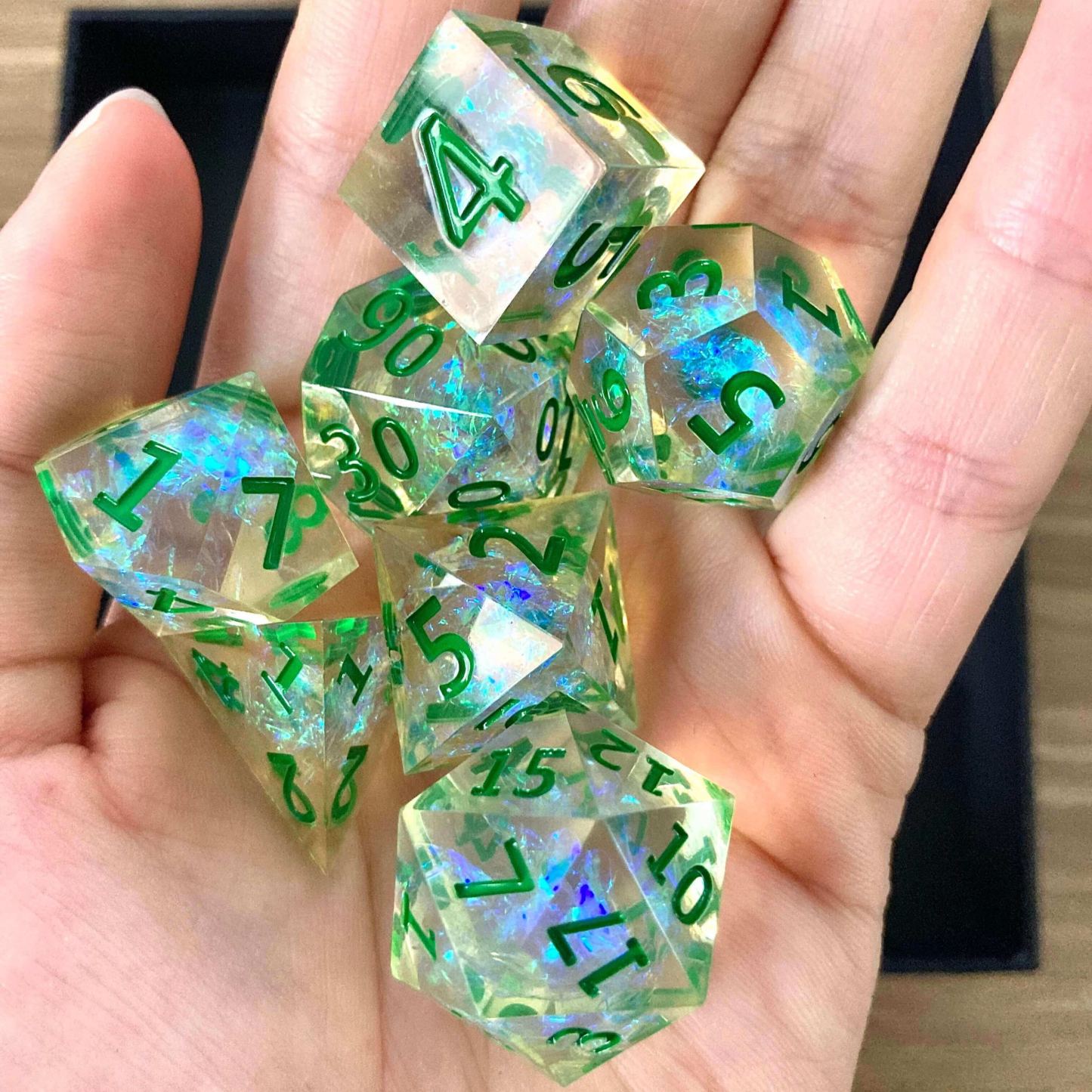Green DND Dice Set – Sharp Edge Polyhedral RPG Dice