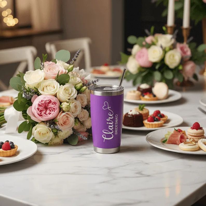 Personalized 20 oz Stainless Steel Tumbler with Straw, Bridesmaid Proposal Gift