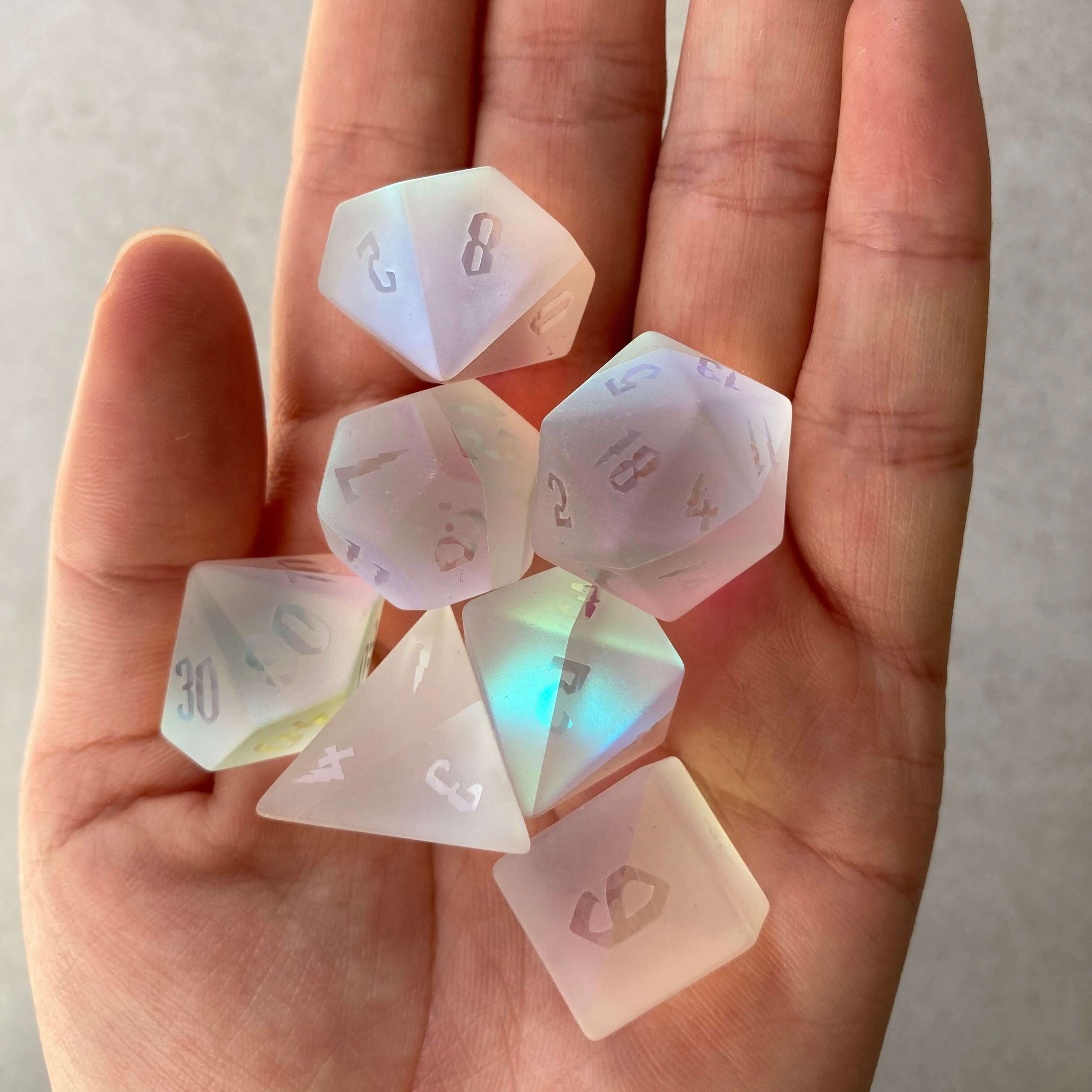 Rainbow Stained Glass DND Dice – Transparent Crystal-Like Dice for Collectors & Gamers