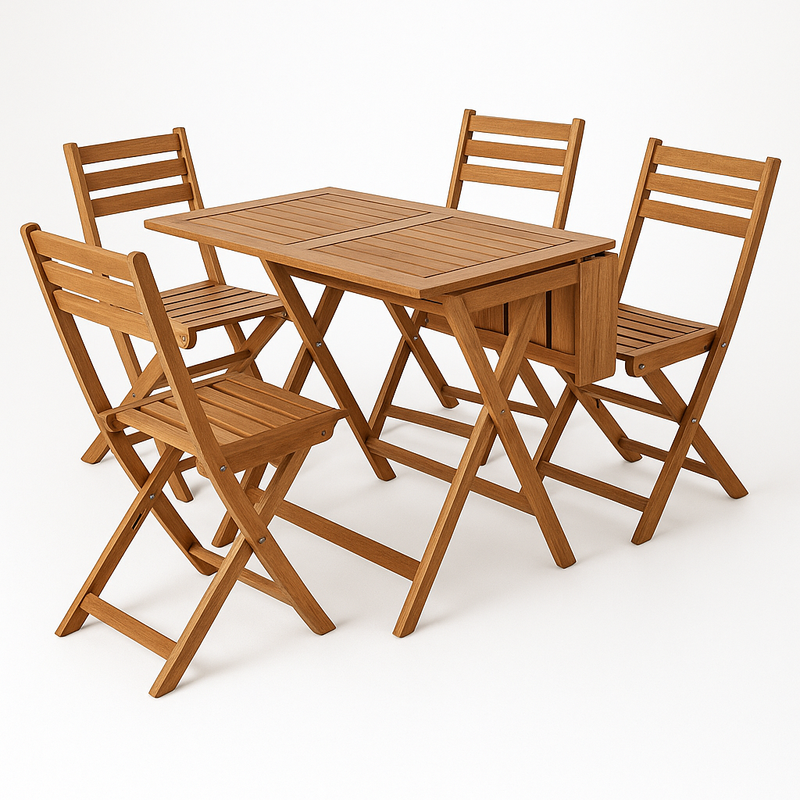 Conjunto de comedor plegable de madera de acacia marrón 120x70 cm