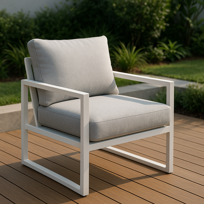 Sillón exterior gris aluminio cojines poliéster 80x75x70 cm