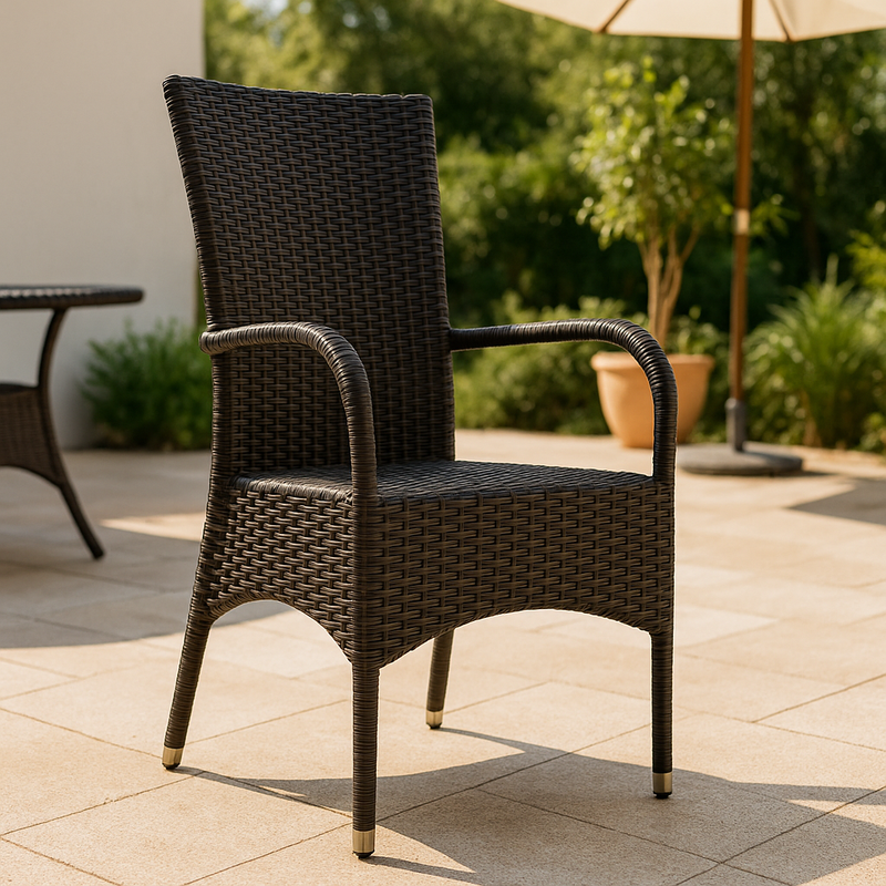 Silla de jardín ratán sintético negro con reposabrazos 90 cm x 60 cm x 65 cm