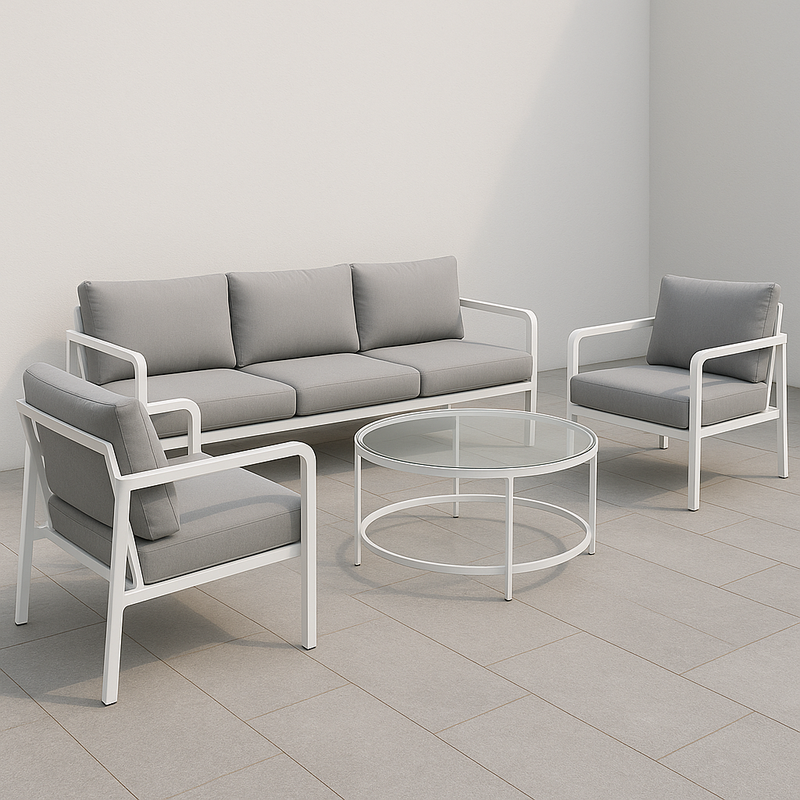 Conjunto de Muebles para Exterior Gris con Marco de Aluminio y Mesa de Vidrio Templado