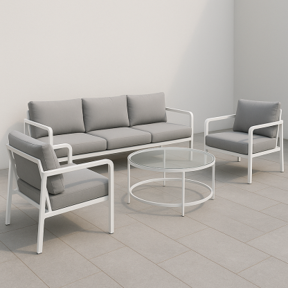 Conjunto de Muebles para Exterior Gris con Marco de Aluminio y Mesa de Vidrio Templado
