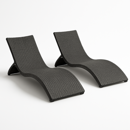 Tumbonas de Exterior Conjunto de 2 Ratán Negro 195x65x32 cm