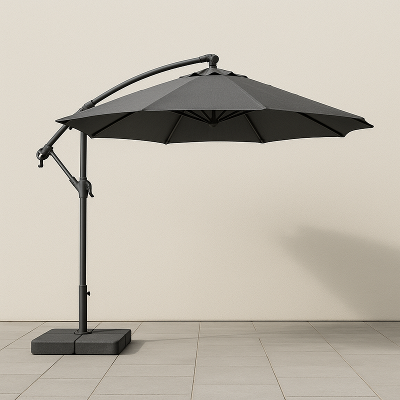 Sombrilla Parasol Exterior Redondo Gris Tela Poliéster Aluminio 300cm