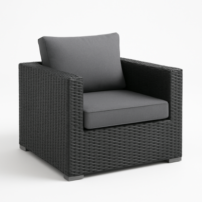 Sillón al Aire Libre de Ratán Sintético Negro con Cojines Grises 90x85x80 cm