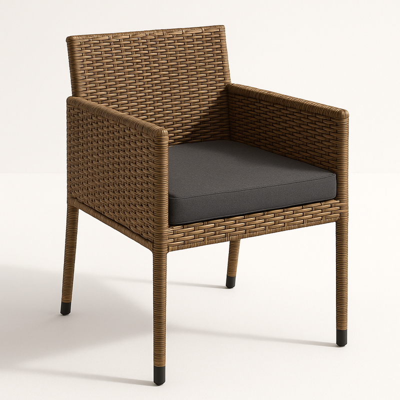 Silla de Exterior Marrón Rectangular de Ratán Sintético con Cojín de Espuma