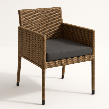 Silla de Exterior Marrón Rectangular de Ratán Sintético con Cojín de Espuma