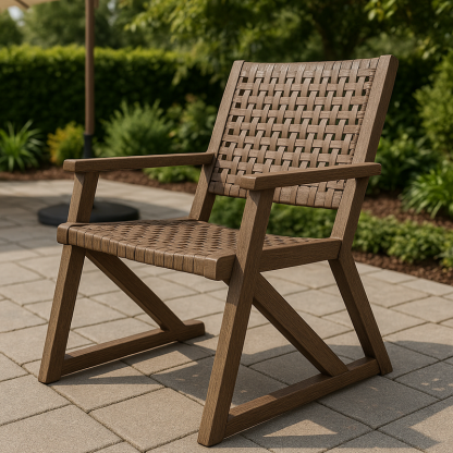 Silla de jardín de madera y tejido sintético marrón