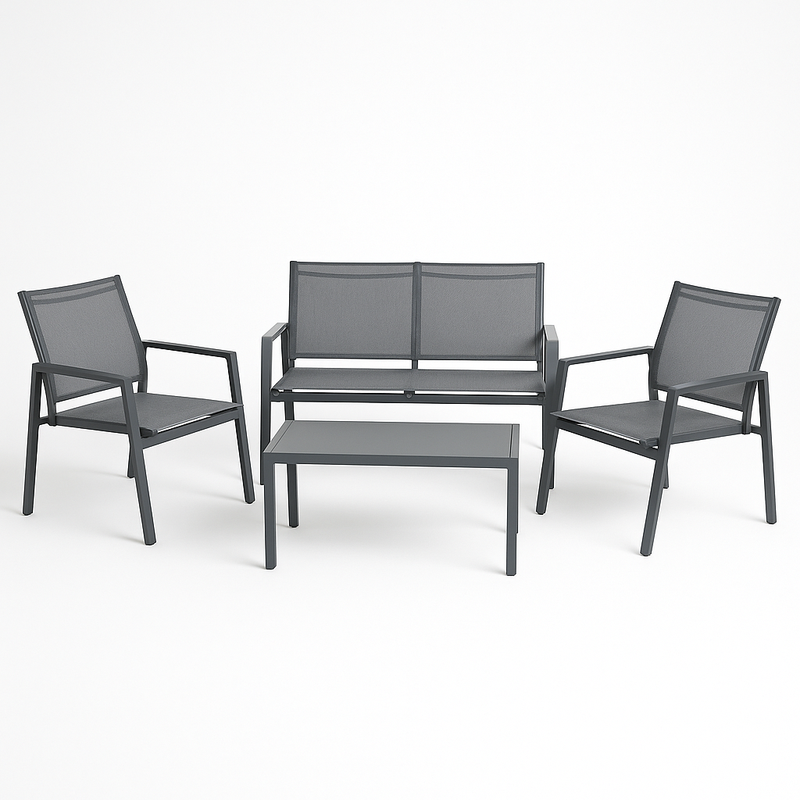 Conjunto de muebles de jardín 4 piezas aluminio gris