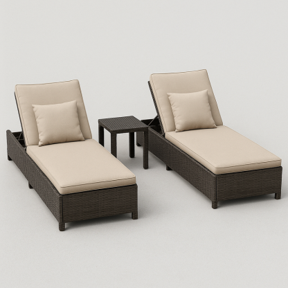 Conjunto Tumbonas Ratán Sintético Marrón Cojines Beige Exterior Ajustable