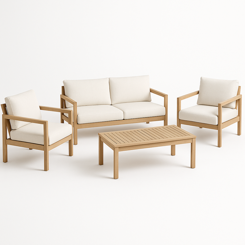 Conjunto de Muebles de Jardín Madera Teca Beige Sofá Sillones Mesa