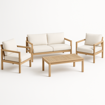 Conjunto de Muebles de Jardín Madera Teca Beige Sofá Sillones Mesa