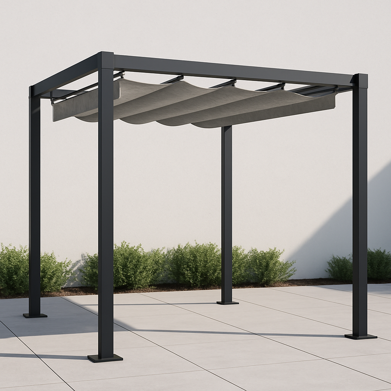 Pérgola de Jardín Aluminio 300x400cm Gris Tela Retráctil