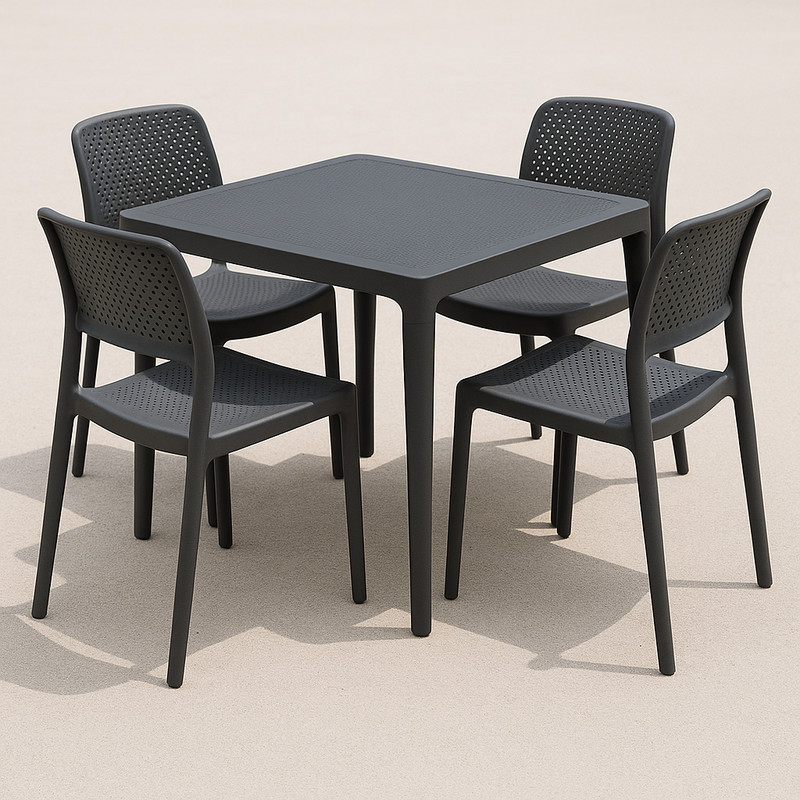 Conjunto de Mesa y Sillas para Exterior Negro Polipropileno Cuadrado 90x90 cm
