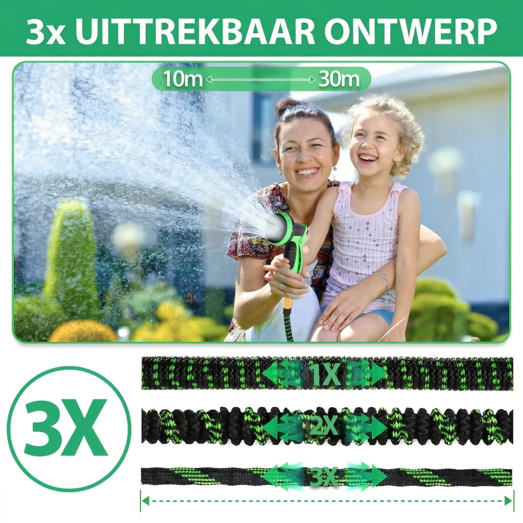 Magische Uitrekbare Tuinslang – Perfect voor het Wassen van uw Auto, het Reinigen van Tuinmeubelen en het Besproeien van de Tuin