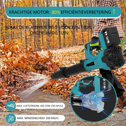 21V draadloze 6-snelheden bladblazer: Voor snel en effectief onderhoud van tuin & terras – met 2 batterijen