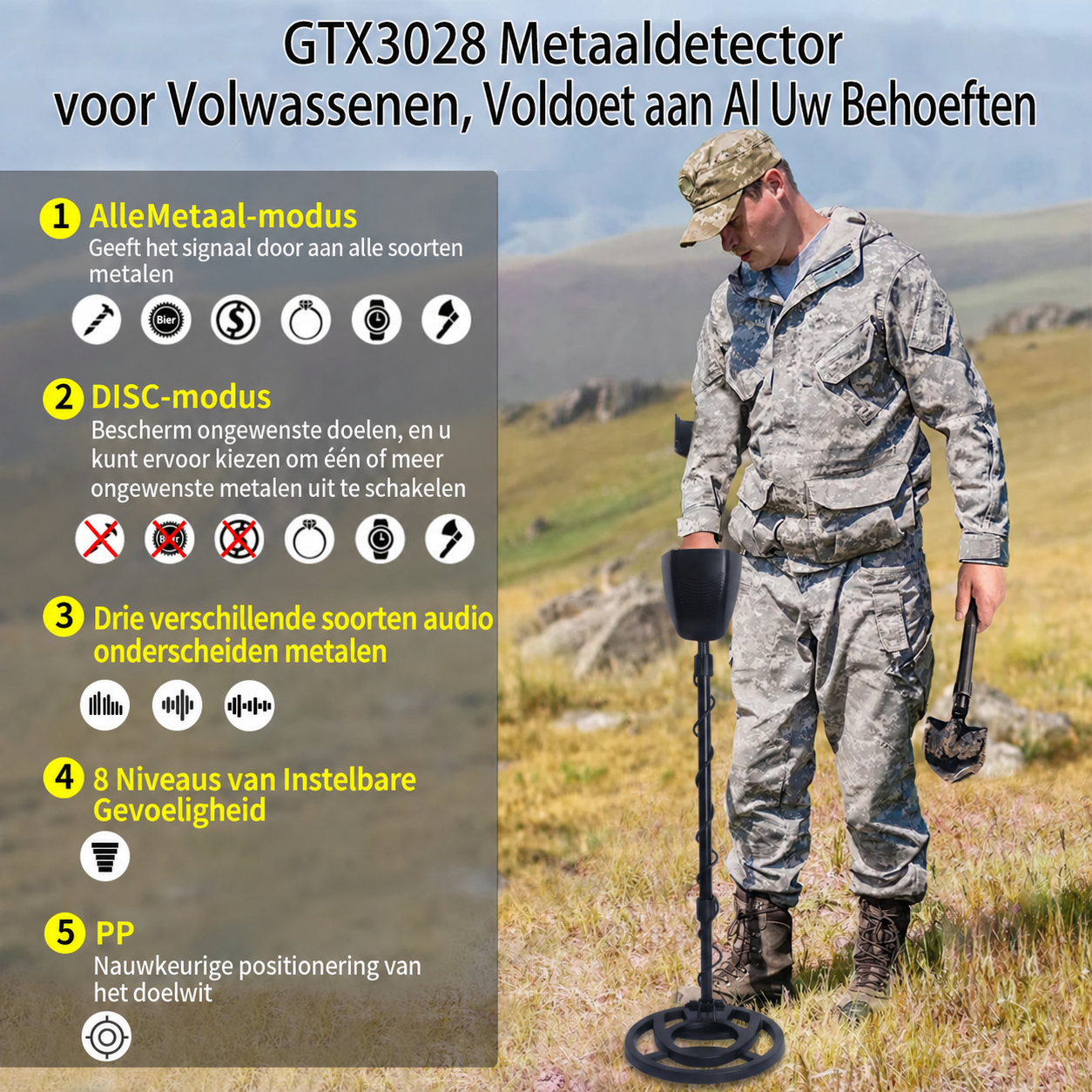 De GT3028 ondergrondse metaaldetector kan multifunctionele detecties uitvoeren op verschillende soorten terrein.