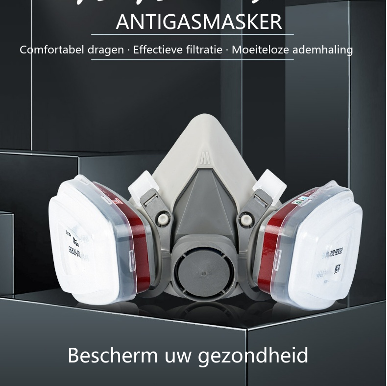 Herbruikbaar gasmasker met bril | Beschermt tegen gifstoffen en stof - Adem vrij en veilig