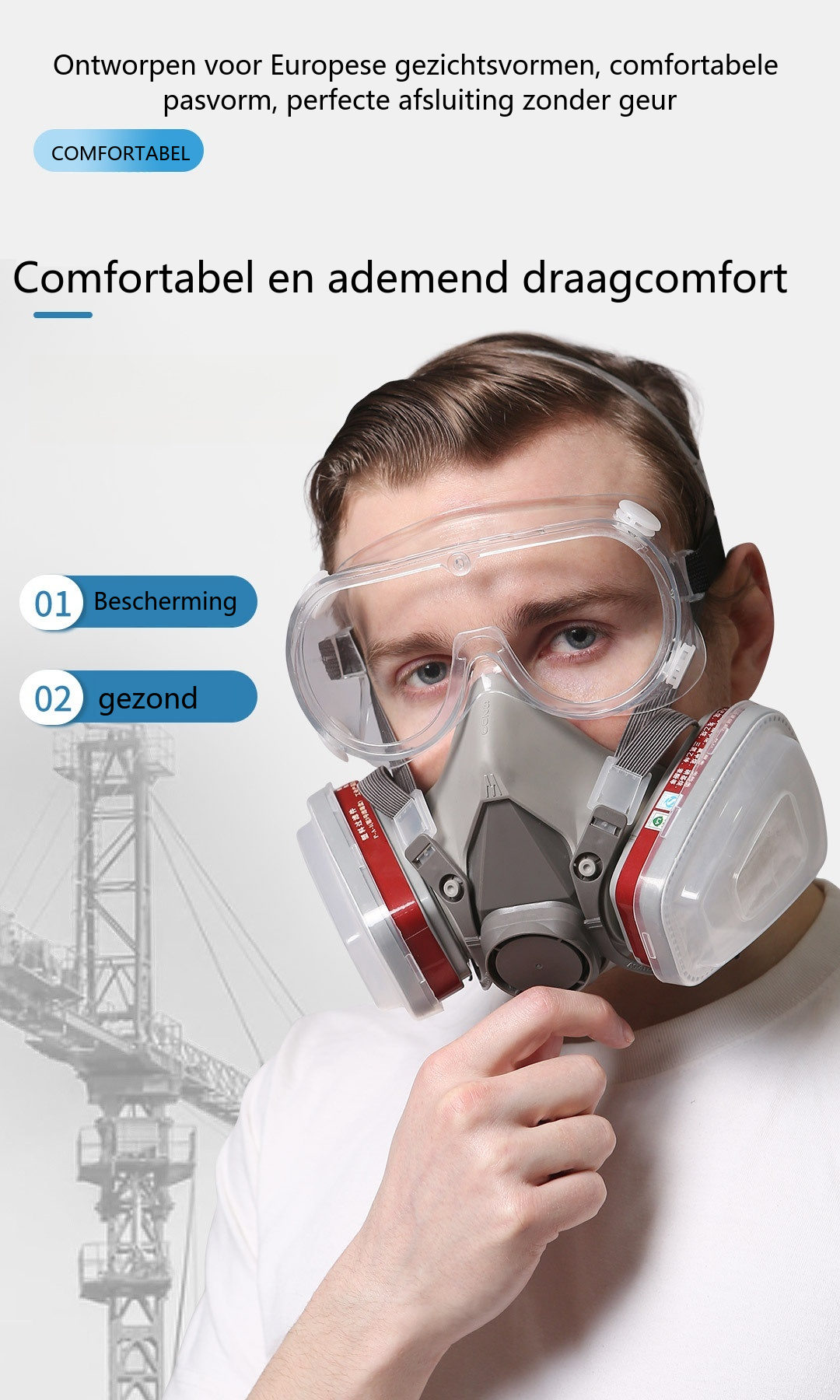 Herbruikbaar gasmasker met bril | Beschermt tegen gifstoffen en stof - Adem vrij en veilig