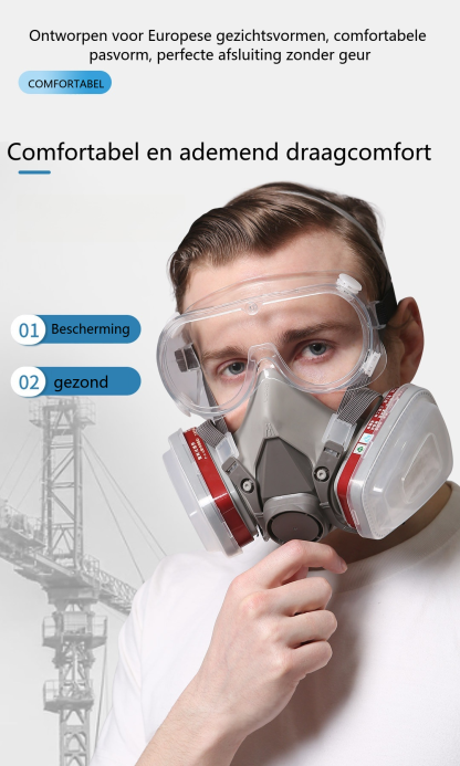Herbruikbaar gasmasker met bril | Beschermt tegen gifstoffen en stof - Adem vrij en veilig