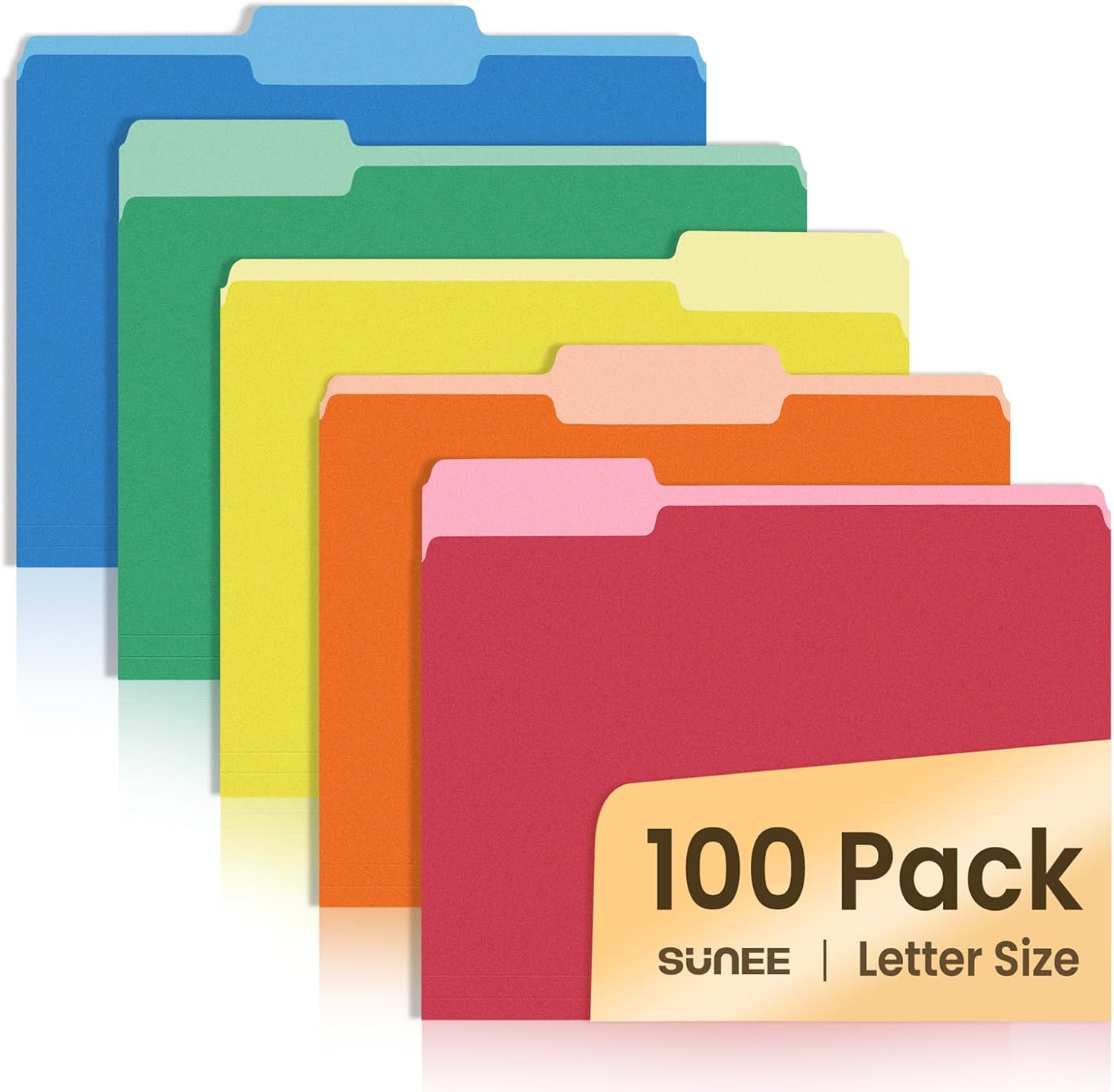 File Folders Letter Size Assorted Colors, 100 Pack Manilla Folders 8.5 x 11 1/3-Cut Tabs, Colored File Folders Office Home School for Documents Files Paper
