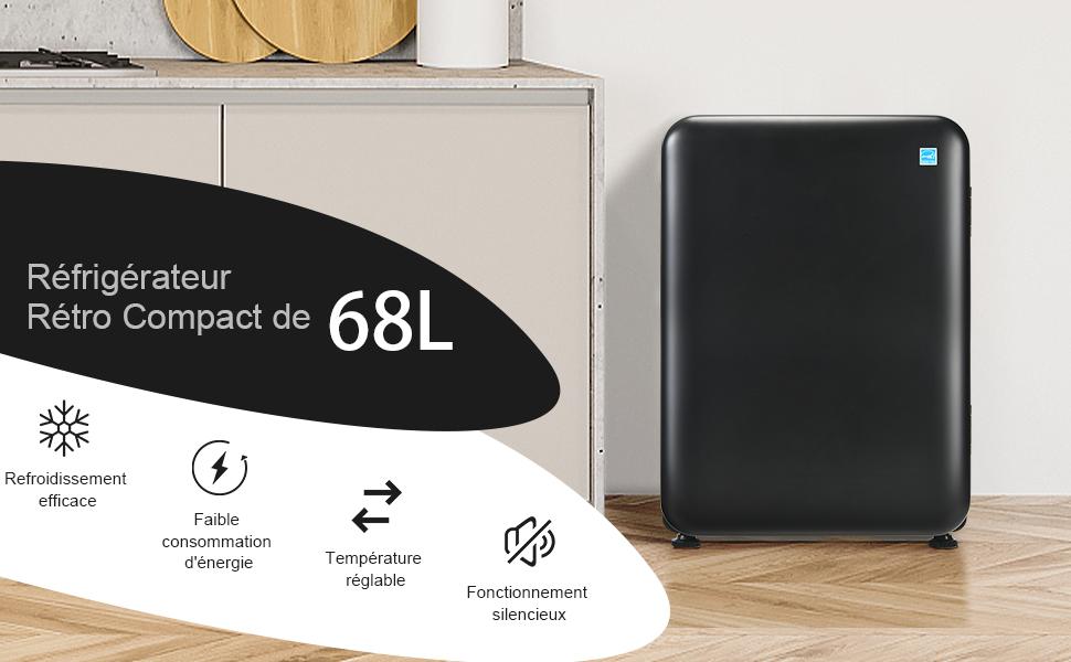 Mini Frigo 68L 220-240V Etageres Amovibles et Porte Reversible Temperature 0 掳C - 10 掳C pour Maison Chambre Bureau