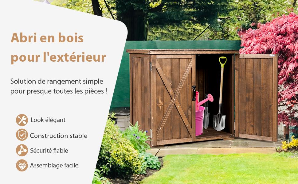 Armoire de Jardin Exterieur en Bois 77,5 x 56 x 72 cm Abri a Outils avec Double Portes Marron