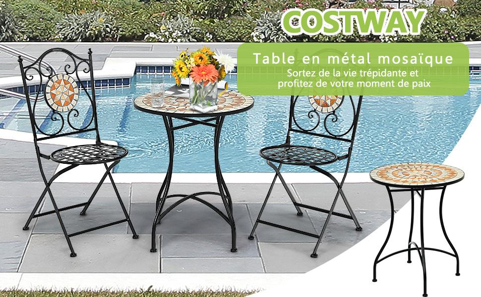 Table de Jardin Style Mosaique Cadre en Fer et Revetement Antirouille pour 60 x 60 x 72 CM