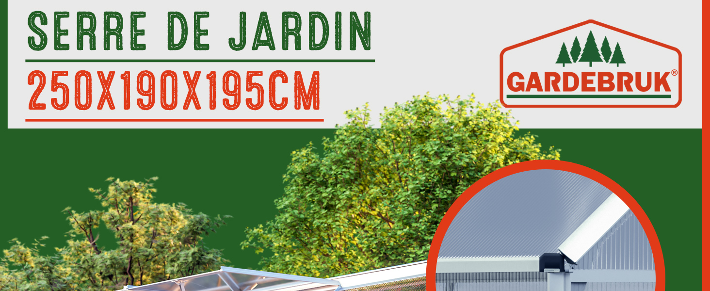 Serre de jardin en aluminium 7,63m鲁 abri extrieur de jardin pour plantes lgumes fruits 250x190cm