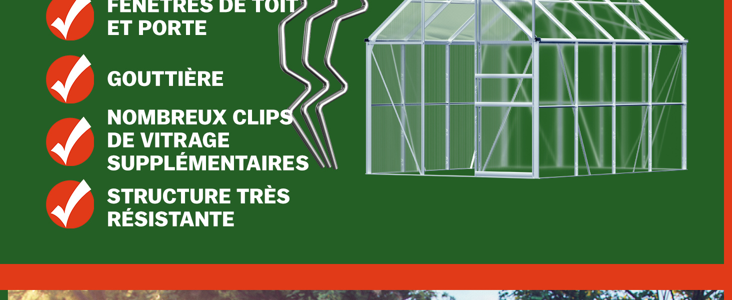 Serre de jardin en aluminium 7,63m鲁 abri extrieur de jardin pour plantes lgumes fruits tomate