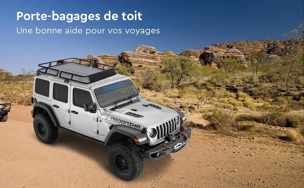 Porte-Bagages de Toit pour Voiture en Metal 122,5x102CM avec Deflecteur dAir Capacite 75 KG Noir Accessoires Automobiles