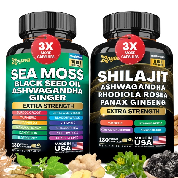 Zoyava™ Vitality Boost Duo: Sea Moss 16-in-1 Magic Moss & Shilajit Pow