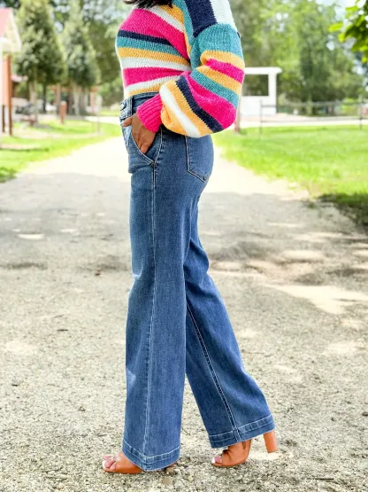 Judy Double Button Wide Leg Jeans (Buy 2 Free Shipping)